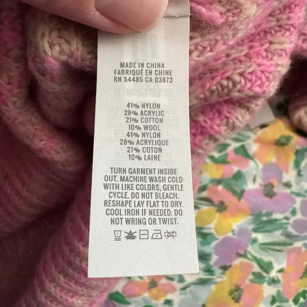 Aerie Space Dye Quarter Zip Sweater Wool Blend Lip Gloss Pink Orange Zipper L